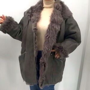 Vintage 70’s Penny Lane Shearling Fur Leather Animal Print Oversized Coat
